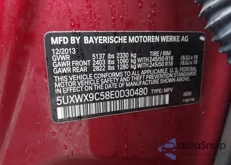 2014 BMW X3 xDrive28I from USA, damaged, VIN 5UXWX9C58E0D30480